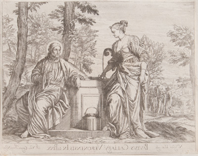 Veronese etching from 1682 Christ and the Samaritan Woman at the well